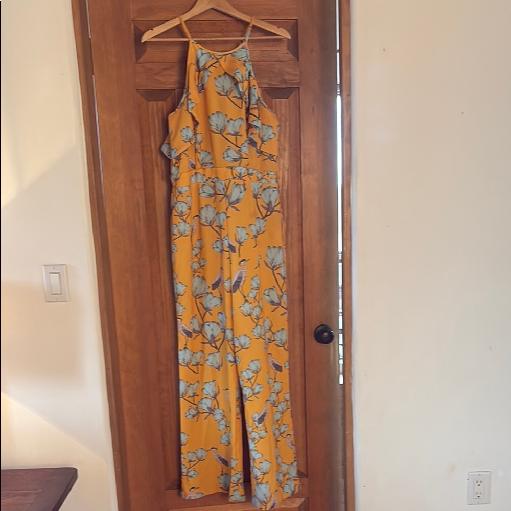 Yellow and Blue Floral Halter Jumpsuit